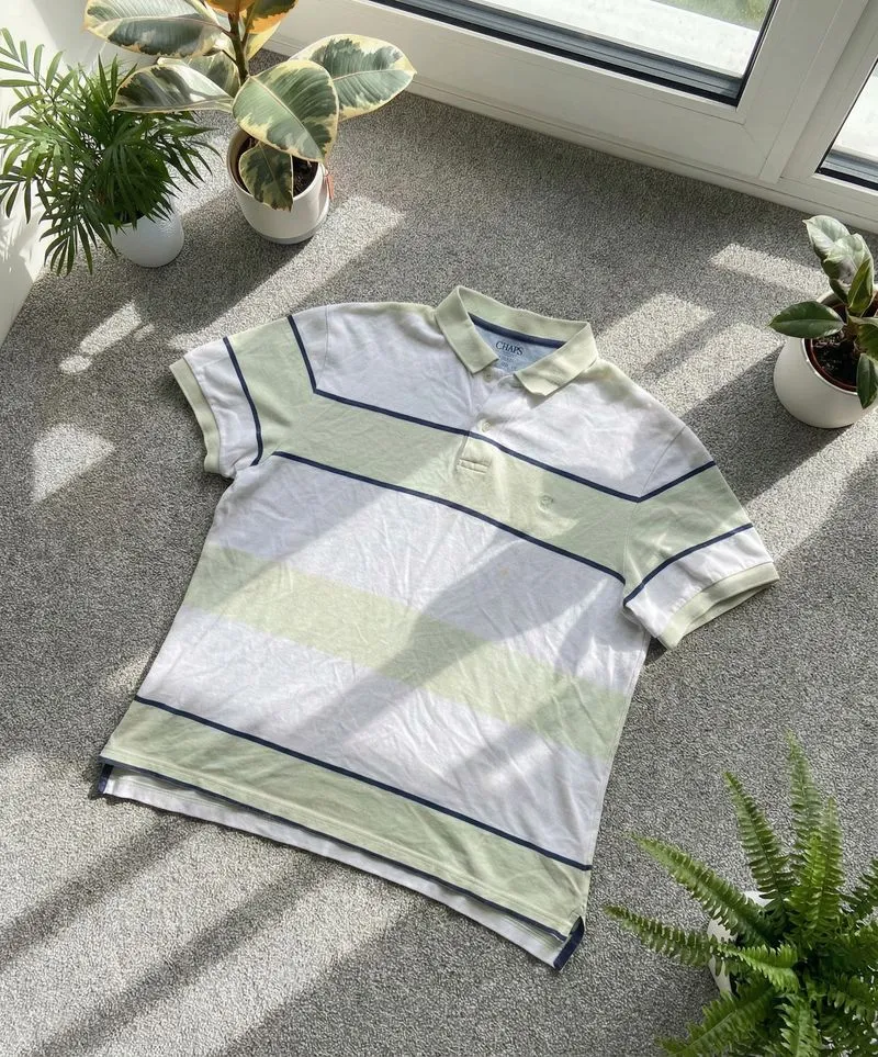 Chaps mens polo shirt green striped photo 1