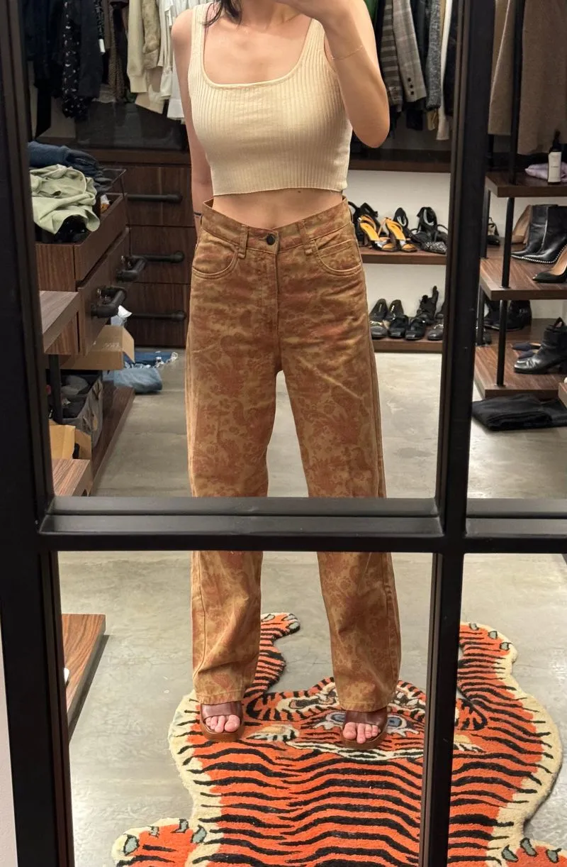 ZARA Indie Batik High waisted jeans Wanita brown orange photo 1