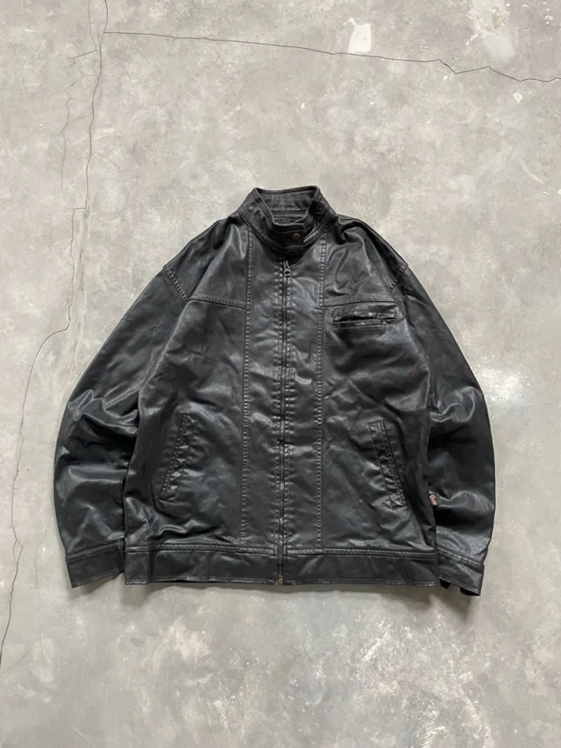 2000’s - Faux Leather Bikers Multi Pocket Y2k Jacket photo 1