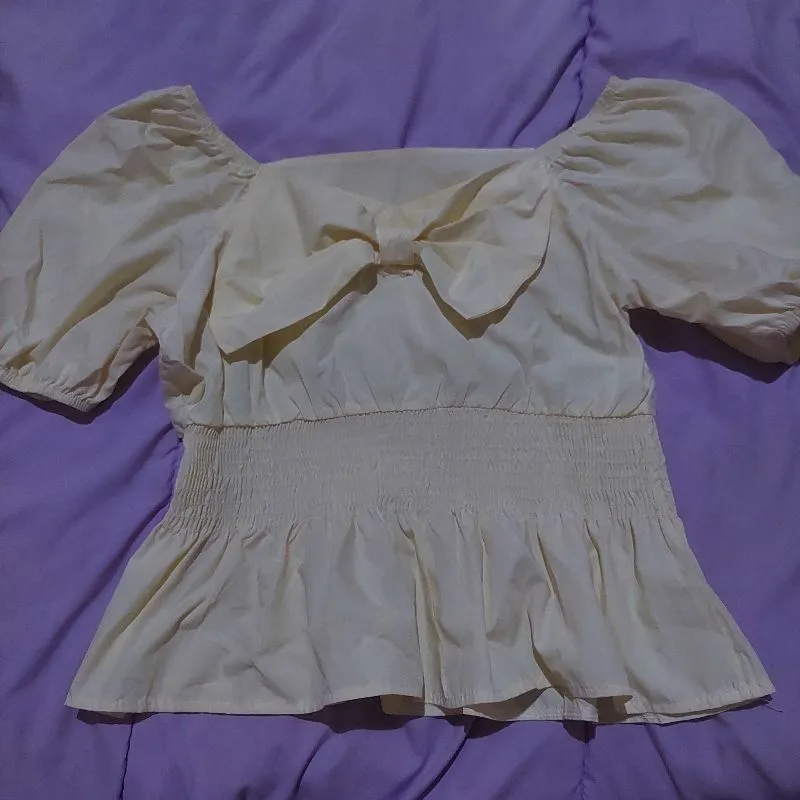 Peplum Top yellow blouse crop top kuning ribbon pita lucu  photo 1