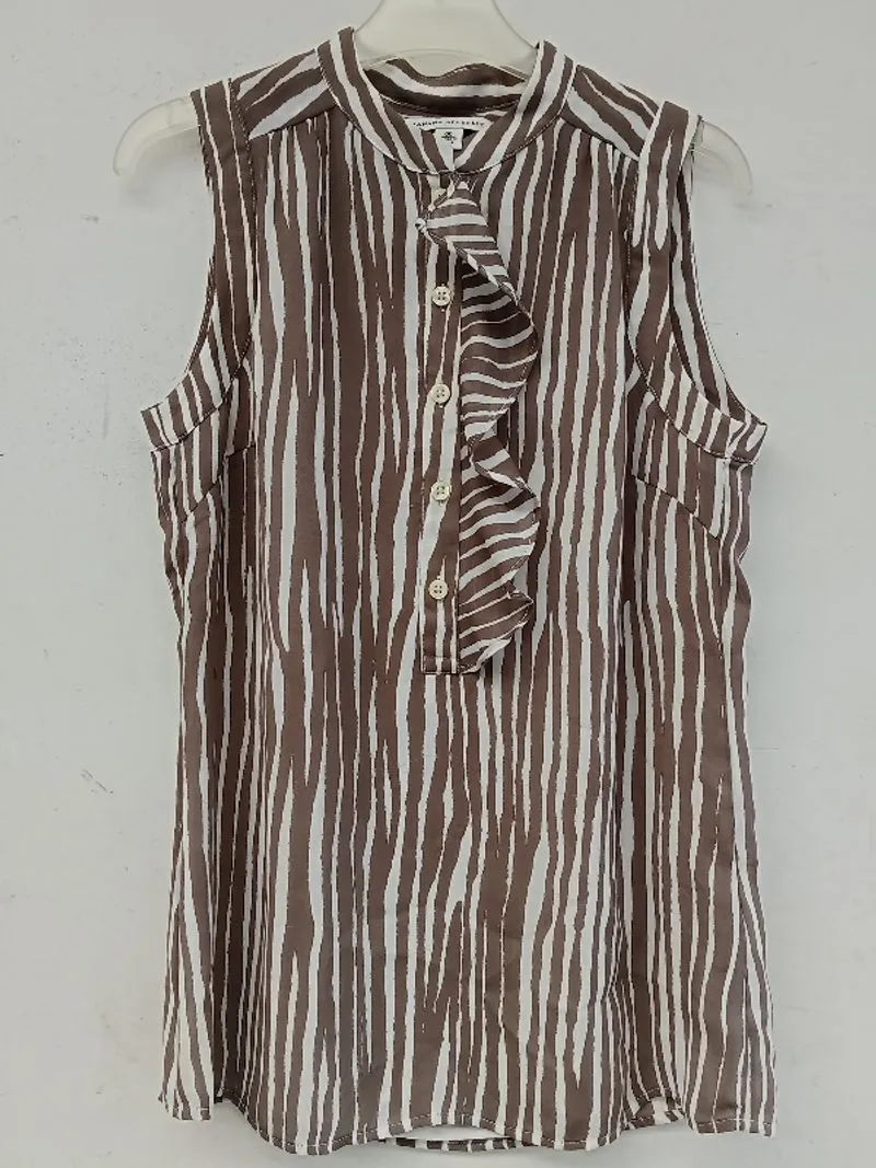 brown striped sleeveless top photo 1