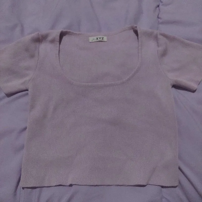 knit top crop lilac ungu fit body korean look girly coquette photo 1