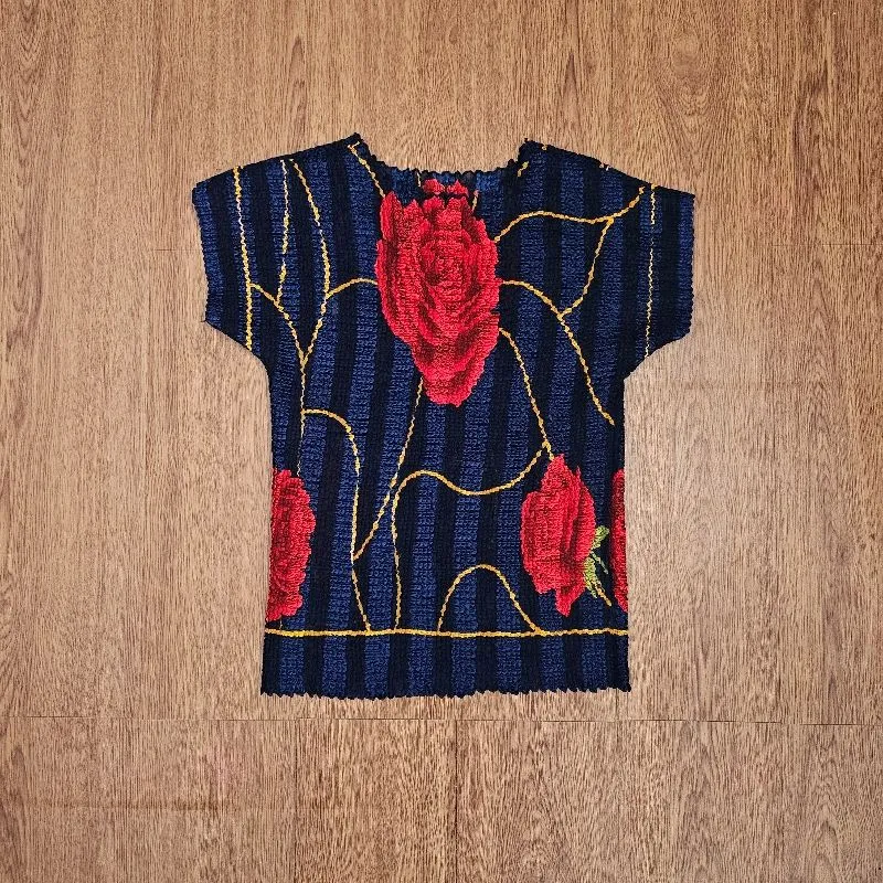 Vintage bleu rose pleated top photo 1