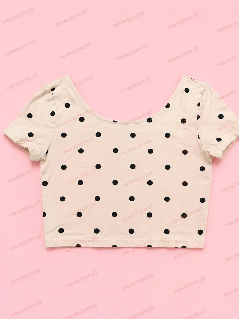 H&M Crop Top Dotted Peach Oat photo 1