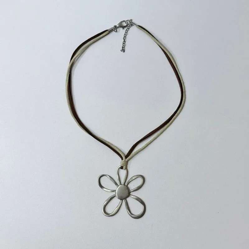 Drunk Dad Flower Pendant Double Suede Choker Necklace  photo 1