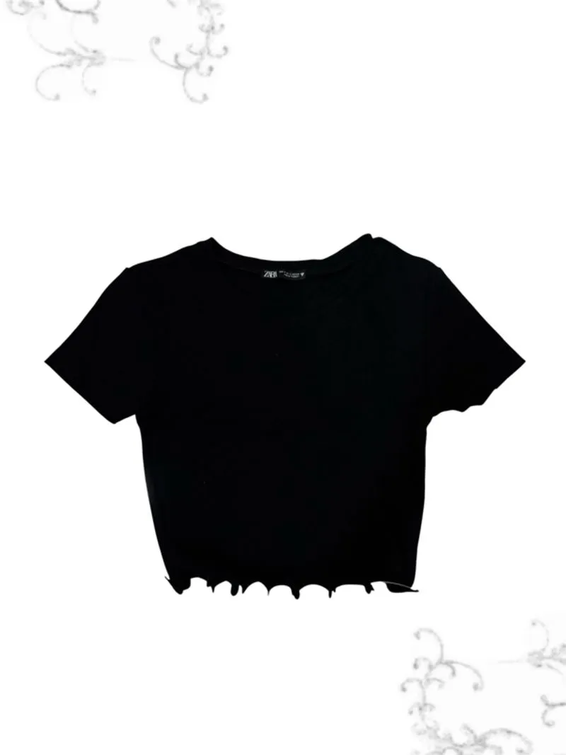 Zara Black Ribbed Cropped Top size S photo 1