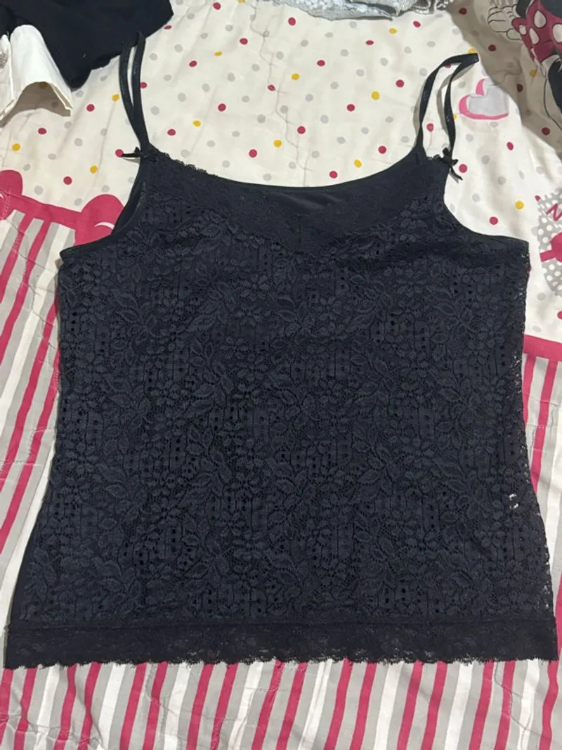 lace bow ribbons black camisole tank top  photo 1