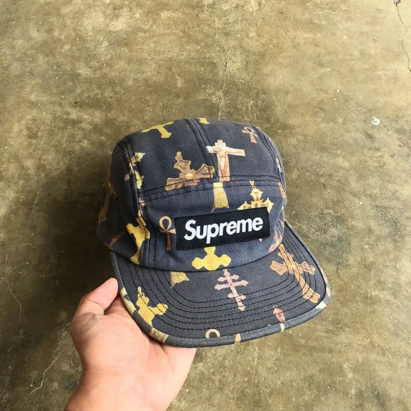 RARE🔥SS 13 Supreme Crosses Camp Cap Black Washed photo 1