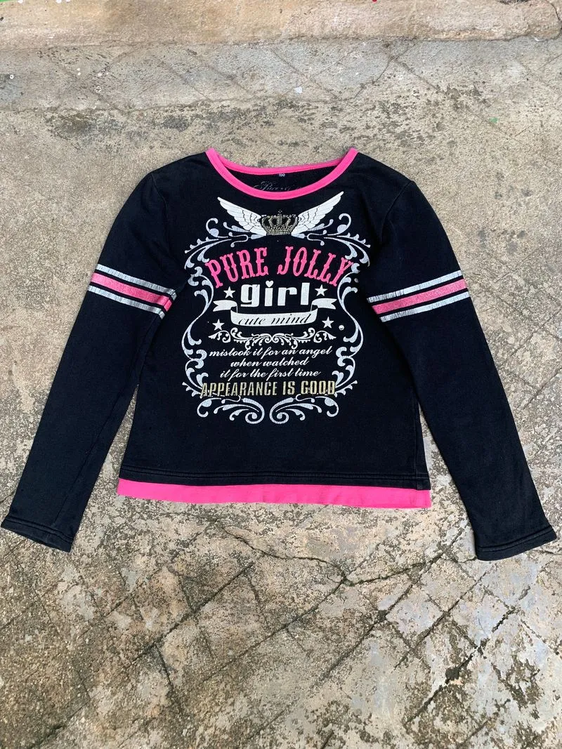 Japanese brand Y2K T-shirt Wanita black photo 1