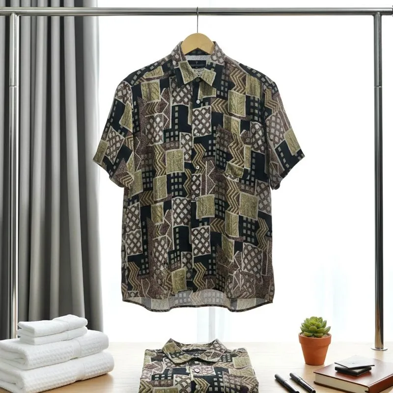 Kemeja Casual Vintage Claudio Valentino Japan Pattern Ethnic photo 1