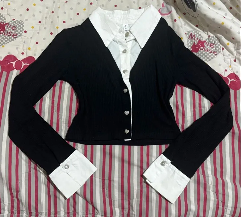 black white coquette work shirt photo 1