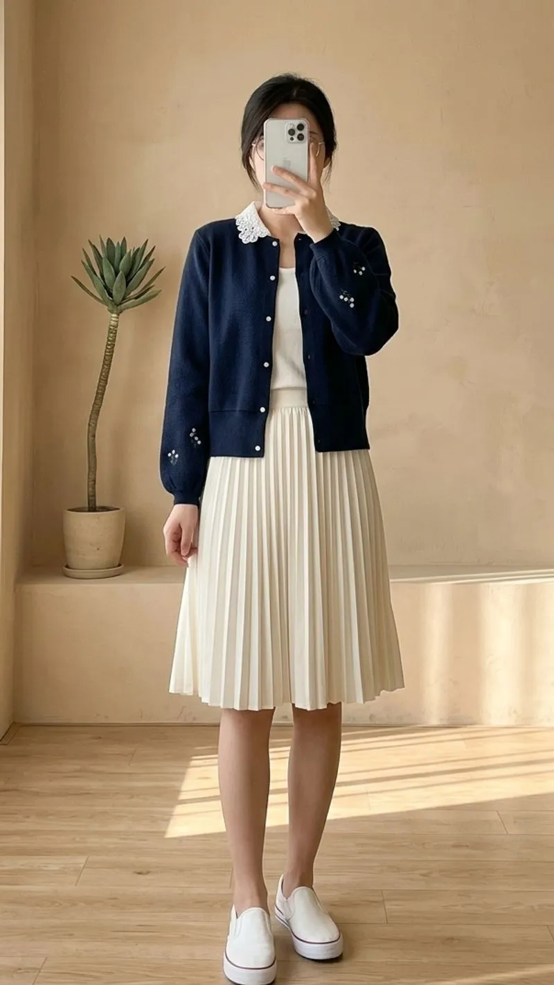 Cardigan Collar Lace Navy photo 1