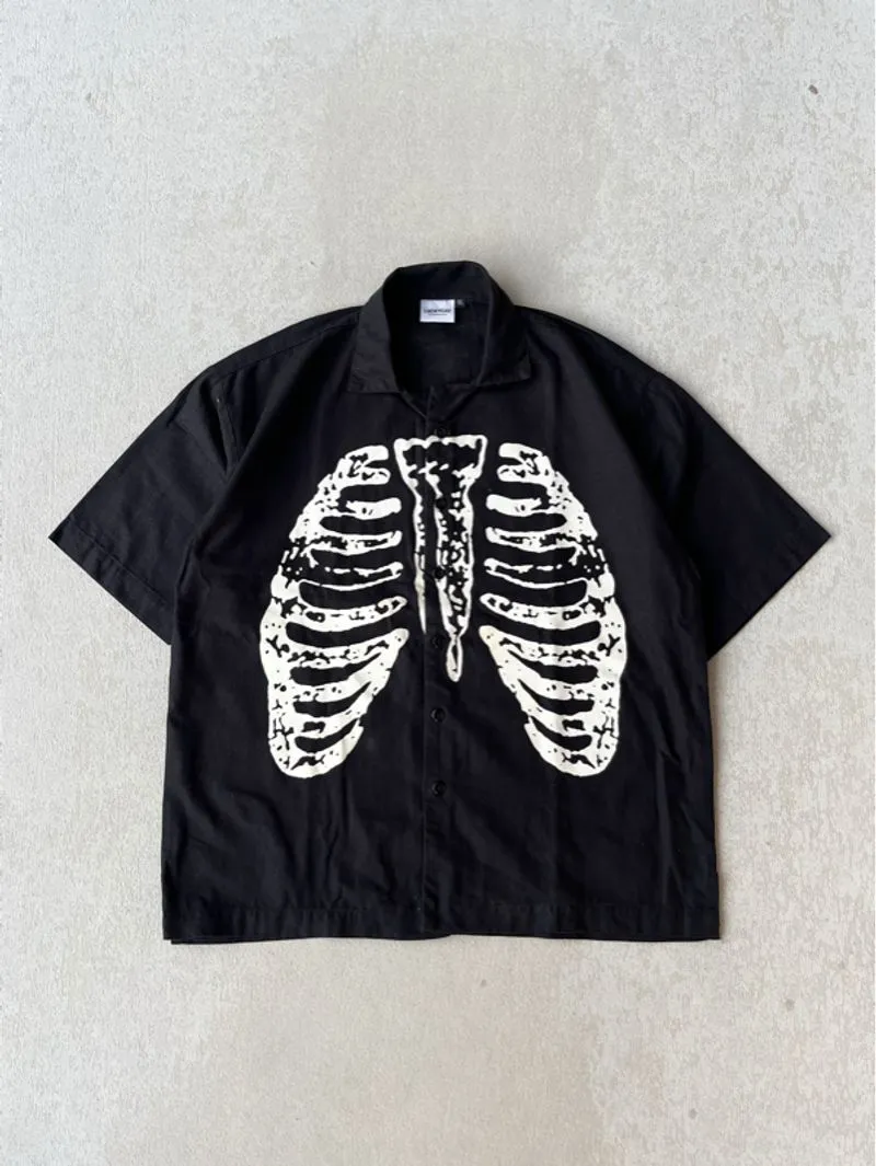 LuckyCat Collective SS22 Korean Streetwear “Bones” Work Shir photo 1