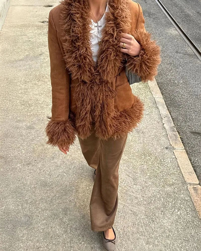 Penny lane Faux Fur Coat Suede Outer Boho Y2K streetwear photo 1