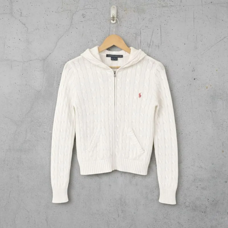Hoodie Zipper Ralph Lauren Cableknit Rajut Wanita Kepang photo 1