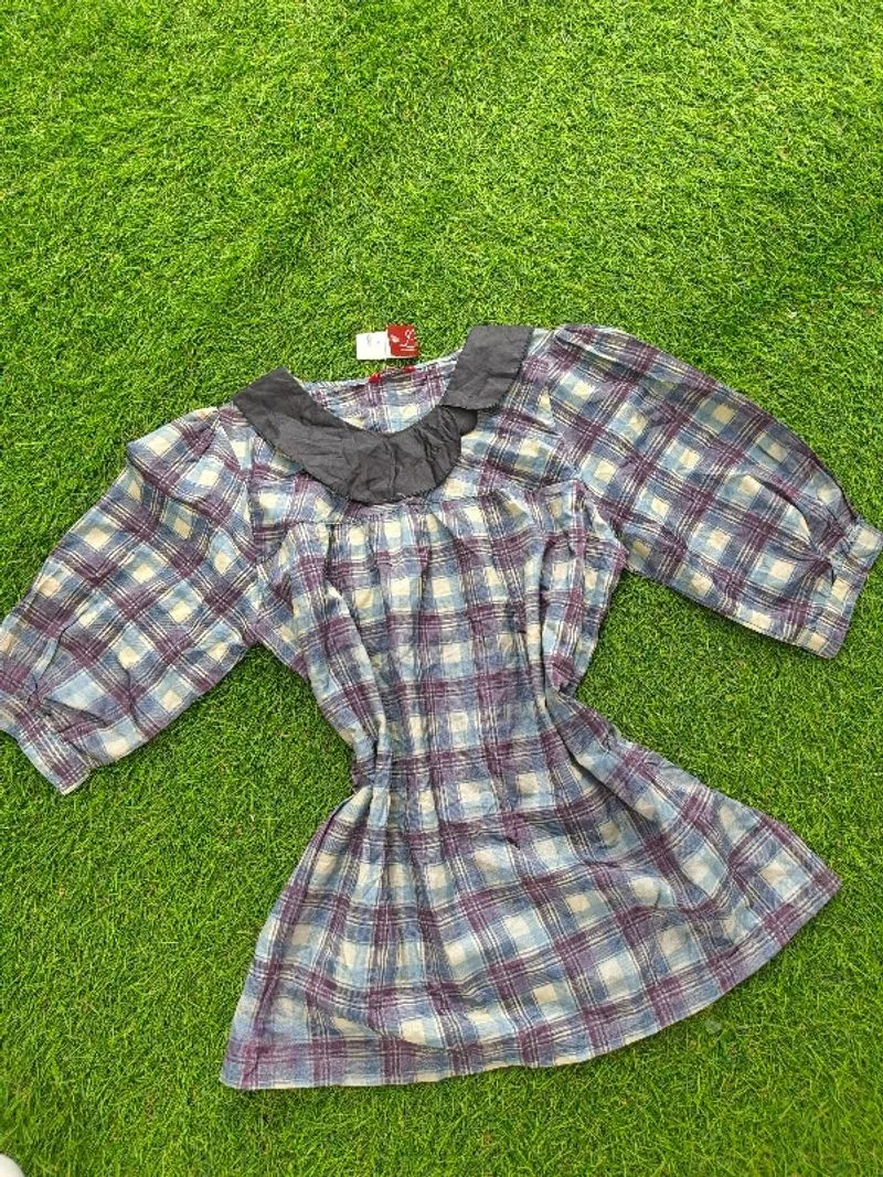 Blouse Plaid Vintage Kerah Coklat Size XL photo 1