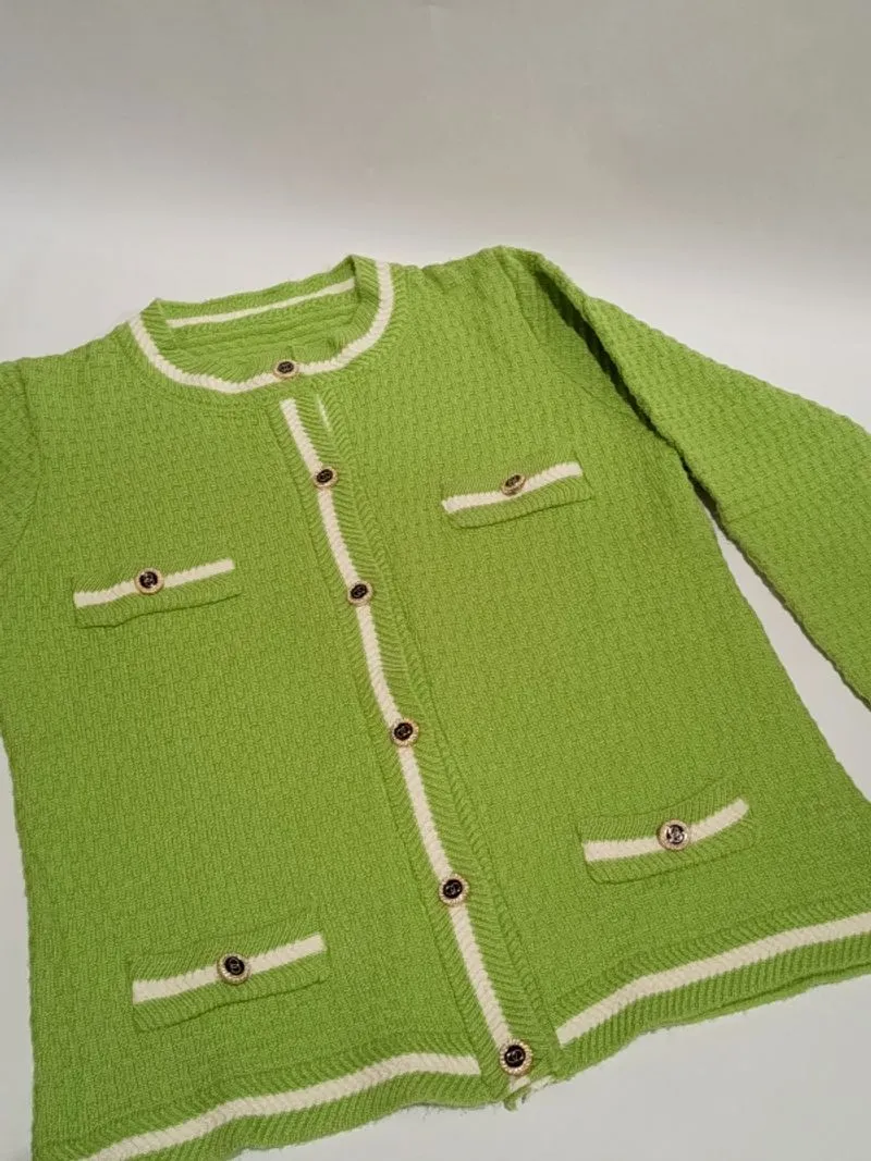 cardigan rajut kancing hijau tebal photo 1