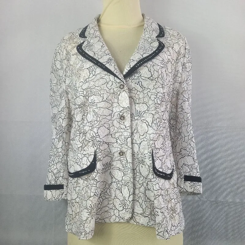Lace Blazer Black and White Flower Patterned Style photo 1