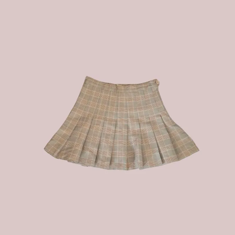Plaid brown grey pleated skirt photo 1