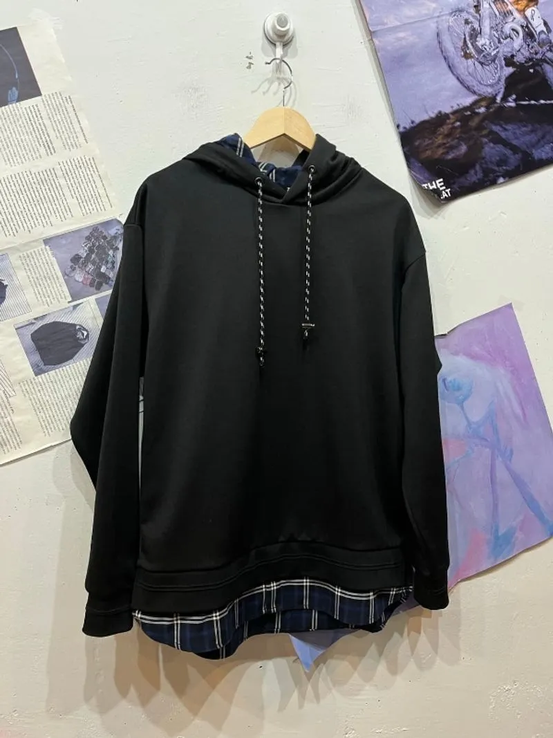Zio Songzio 19FW Layered Flannel Overfit Hoodie photo 1