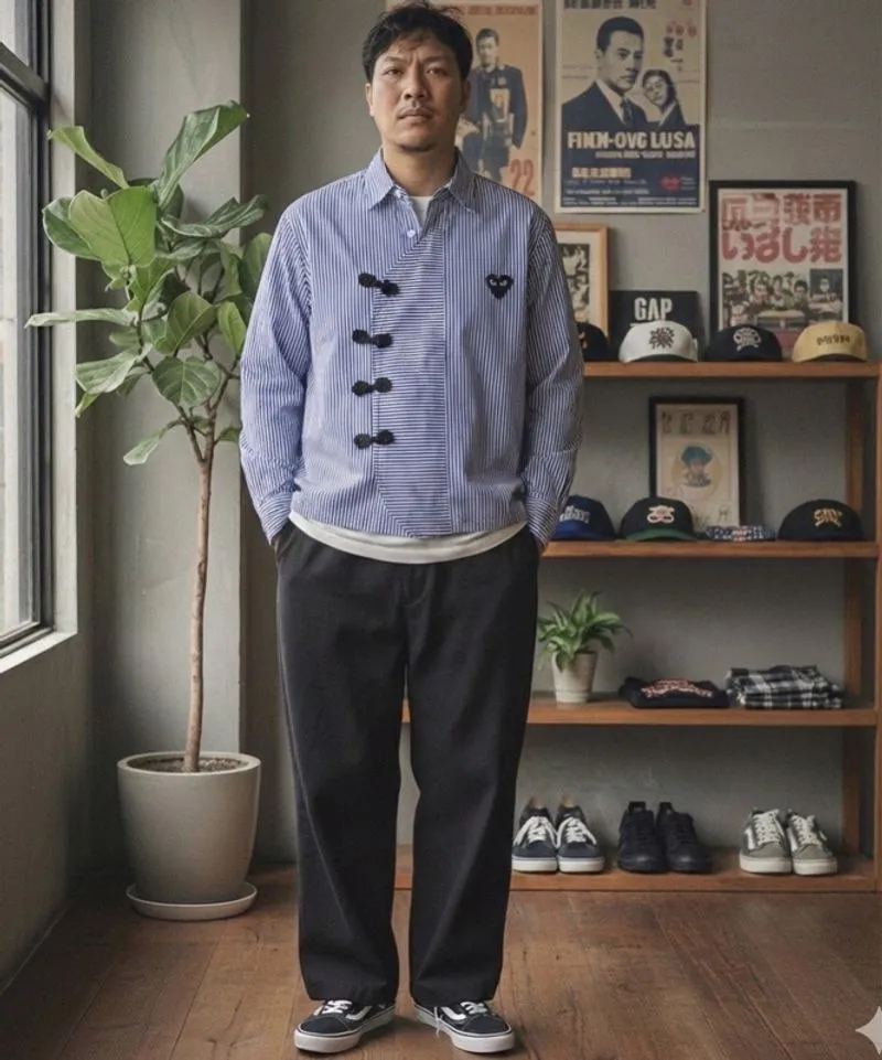 Play CDG stripe cheongsam shirt  photo 1