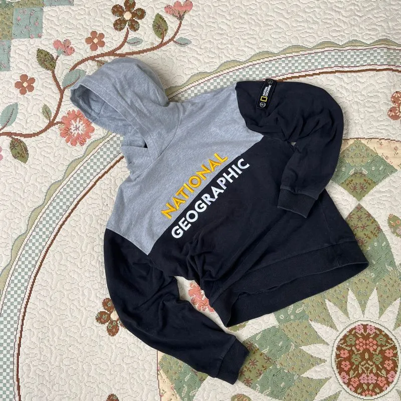 Hoodie anak natgeo full patch big logo hitam abu keren photo 1