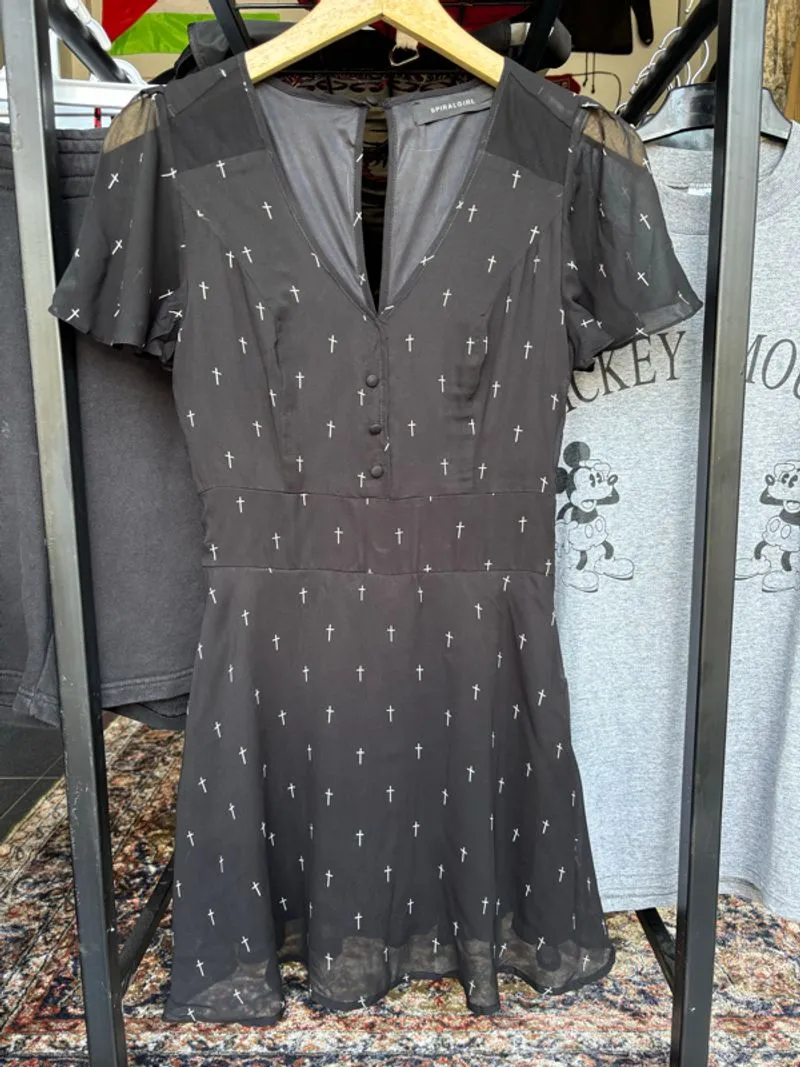 Y2K Emo Punk Gothic All Over Printed Cross Midi Dress photo 1