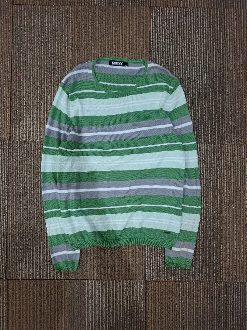Vintage DKNY Jumpers Stripe Green Gray Sweater photo 1