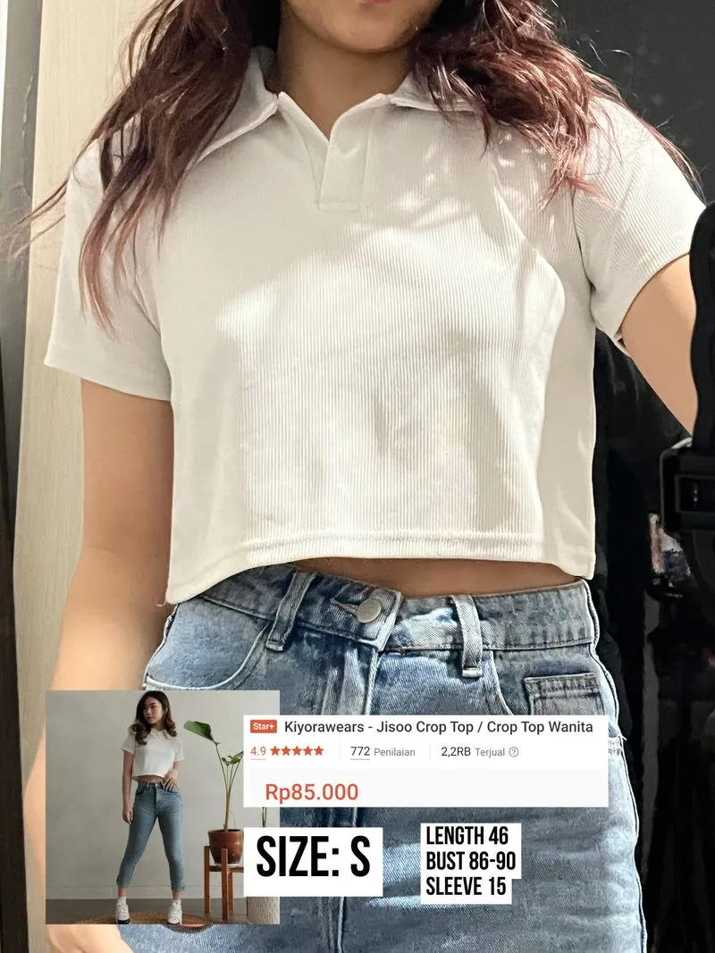 Kiyorawears - Jisoo Crop Top Polo White Size S - Polo Crop photo 1