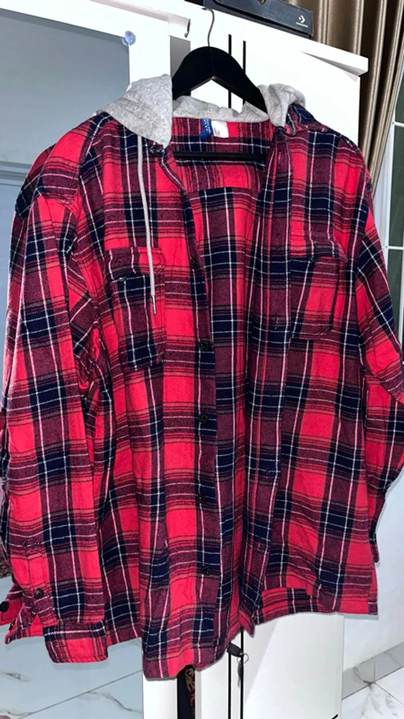 Preloved Original H&M Flanel Hoodie size M Oversize photo 1