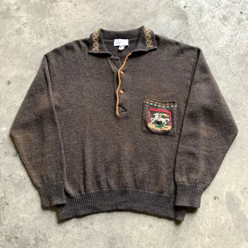 1990s Walnut Brown Half Button Knit Cardigan photo 1