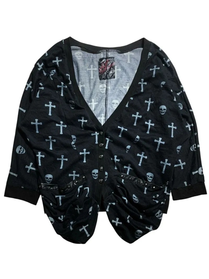Sureve skull cross aop graphic with studded detail cardigan photo 1