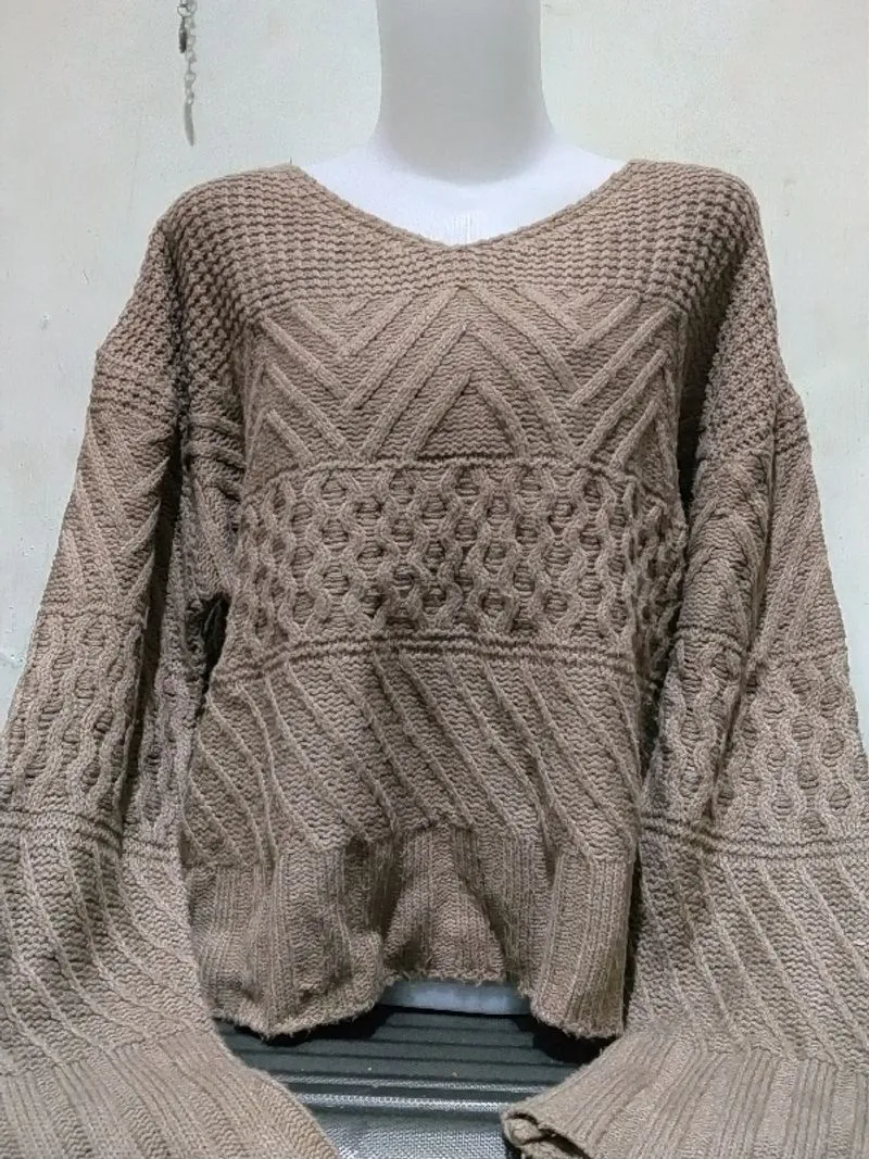 Sweater rajut coklat| Sweater rajut tebal | Rajut teba photo 1