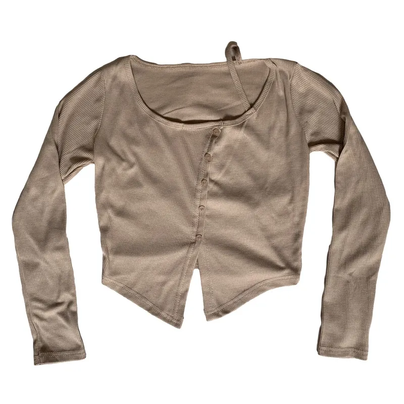 Fairy Casual Crop top Wanita tan khaki photo 1