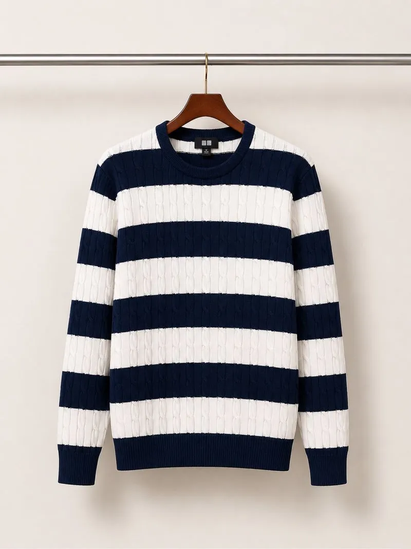Sweater Uniqlo Cableknit Rajut Pria Salur photo 1