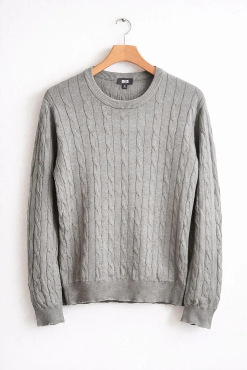 Sweater Uniqlo Cableknit Rajut Pria Ligh Grey photo 1