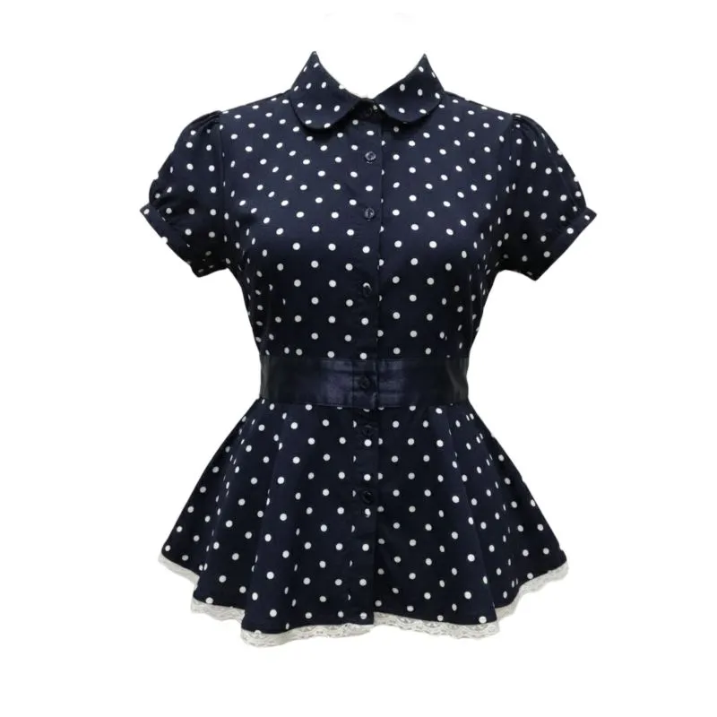 Vintage y2k polka navy shirt coquette top acubi retro 90s photo 1