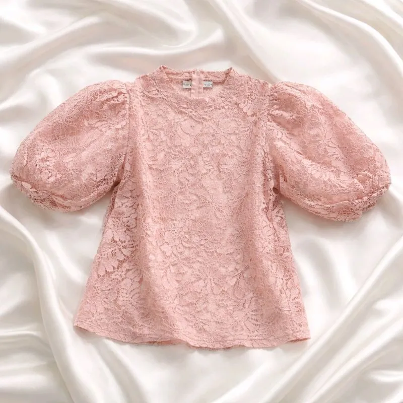 LAVABRA SOFT PINK LACE BLOUSE BALLOON SLEEVES / NEW NO TAG photo 1