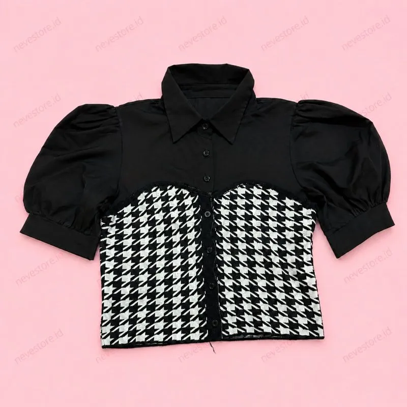 Crop Top Black Bodice with Puff Sleeves photo 1