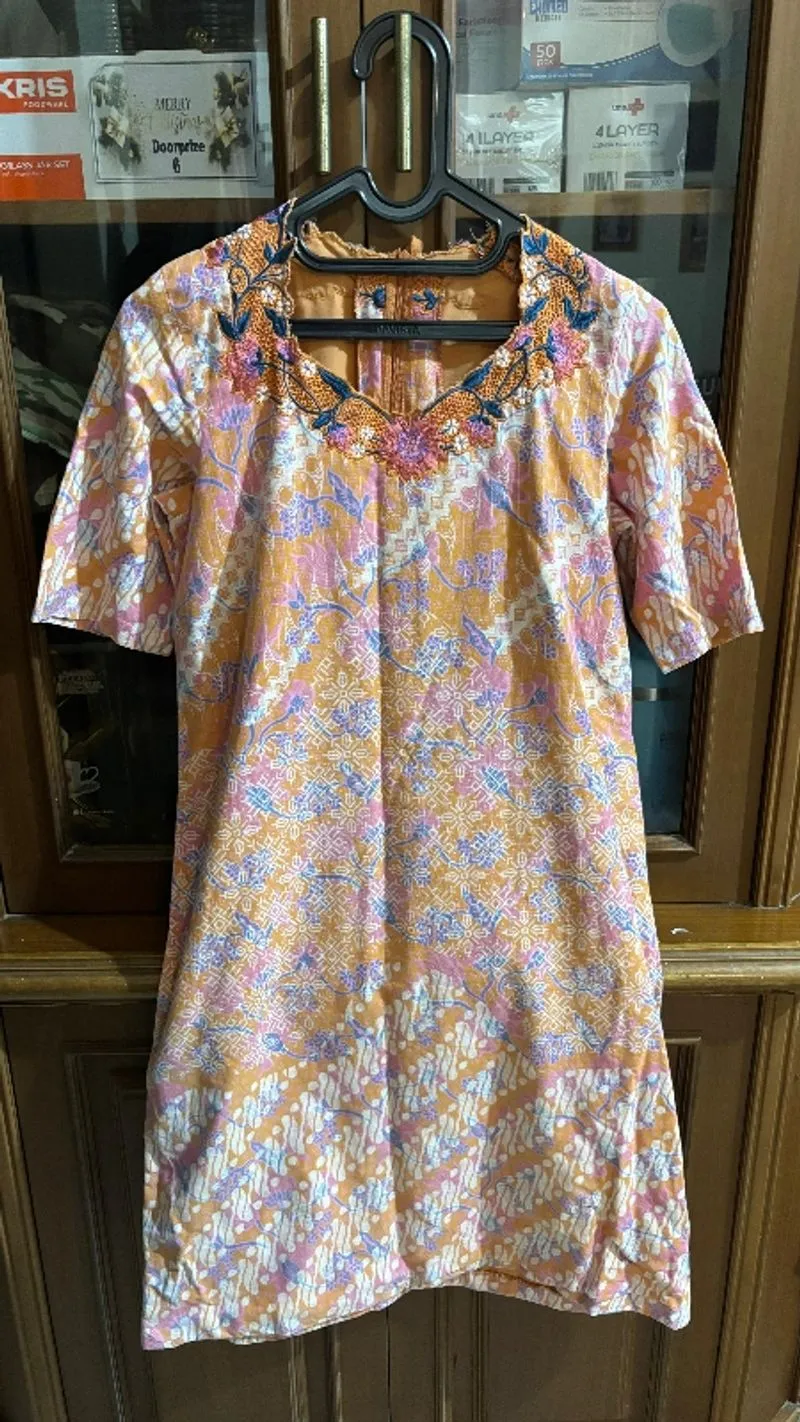 Dress midi batik peach bunga photo 1