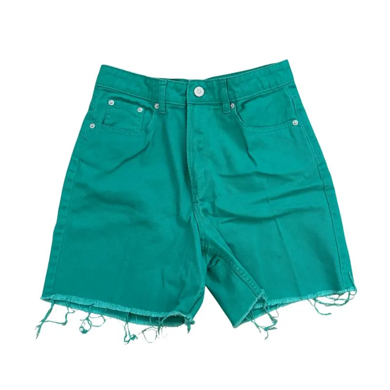 H&M Divided Green Mid Length Distressed Jeans Shorts  photo 1