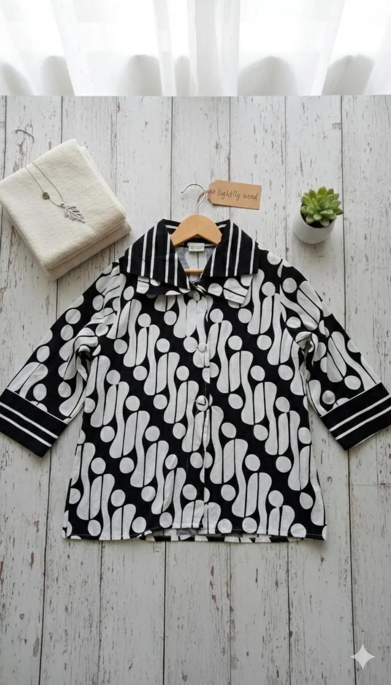 Blouse batik parang-black and white photo 1