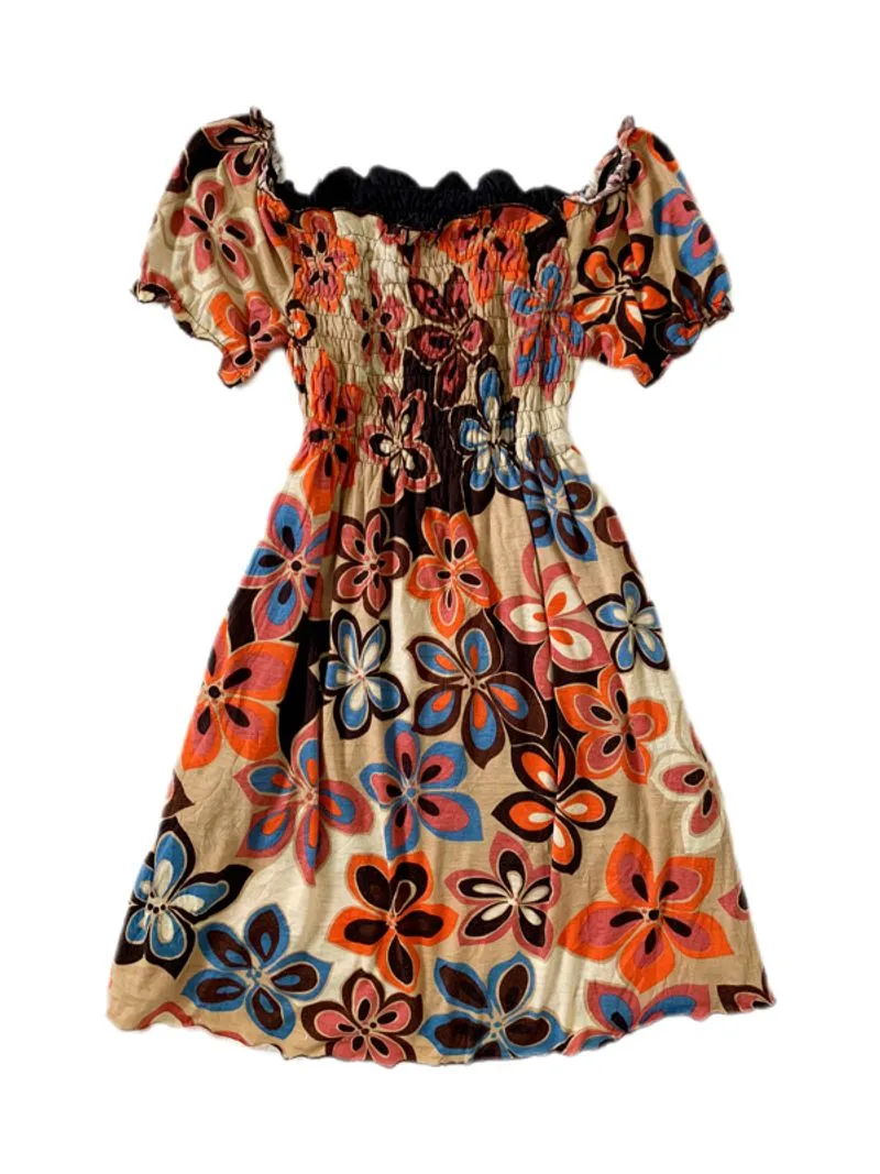 Tropical floral smocked off the shoulder sundress  photo 1