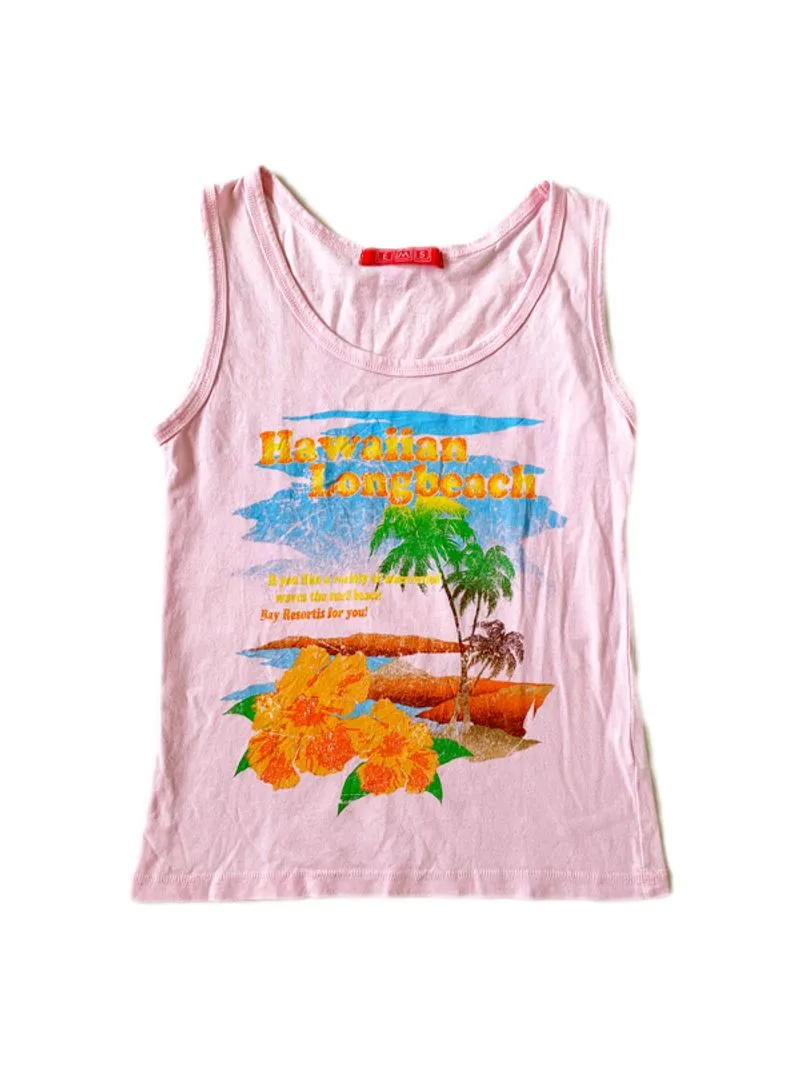 Cute pale pink muscle hawaiian long beach tank photo 1