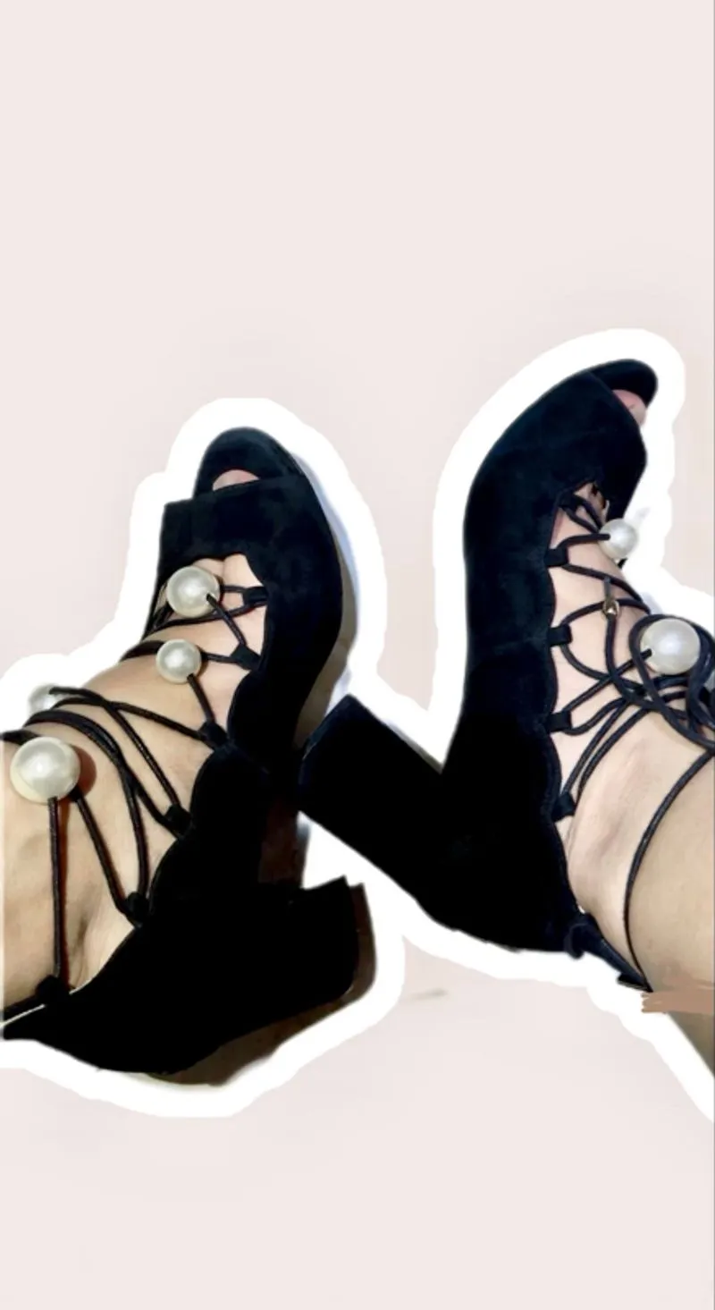 Suecomma Bonnie Black Suede Heels Lace Up  photo 1