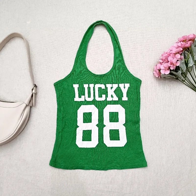 Tanktop Halter Neck Lucky 88 Green | Morikei Gothic Grunge S photo 1