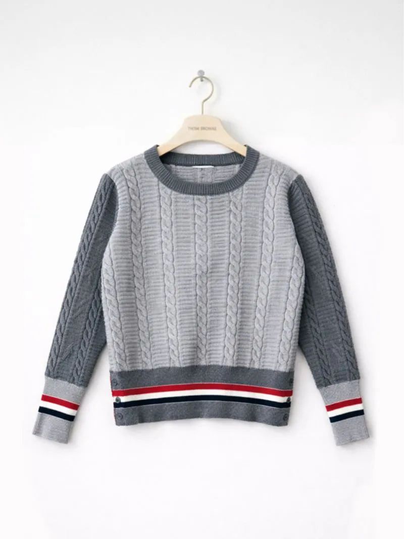 Mirip Thom Browne Luxury Sweater Knitwear Rajut Kepang photo 1