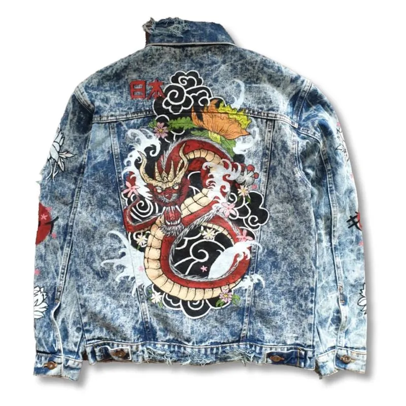 Galfinc denim jacket custom painted ryuji dragon  photo 1