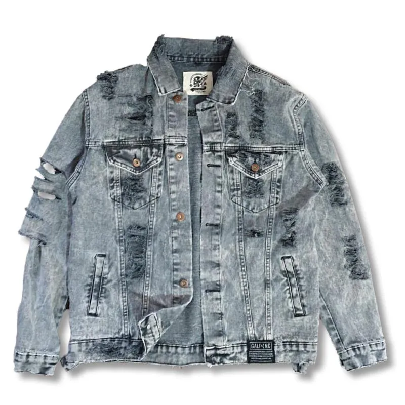 Galfinc extreme ripped denim jacket greystone washing photo 1