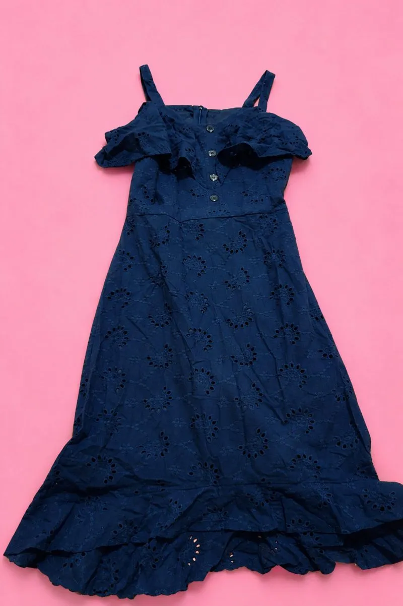 Midi Dress Dark Blue Floral Broderie photo 1